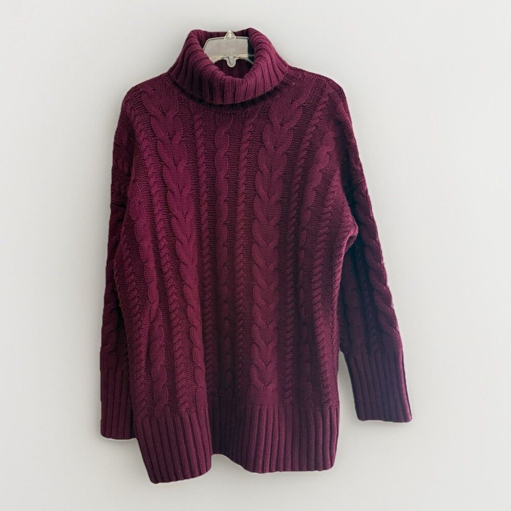Banana Republic Chunky Cable Knit Merino Wool Cashmere Sweater Turtleneck Large - Picture 2 of 13